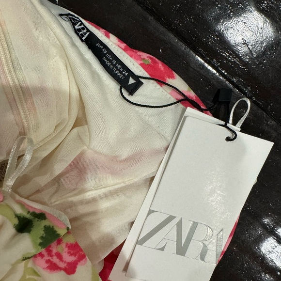 NEW WITH TAGS* Zara XS Ruched Draped Strapless Bodysuit White Pink Floral - Picture 9 of 9
